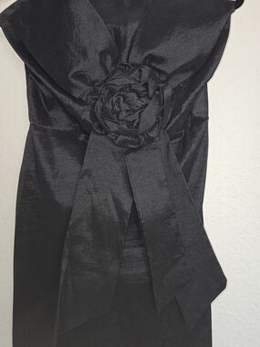 Snap Black Satin Dress with Rosette Detail